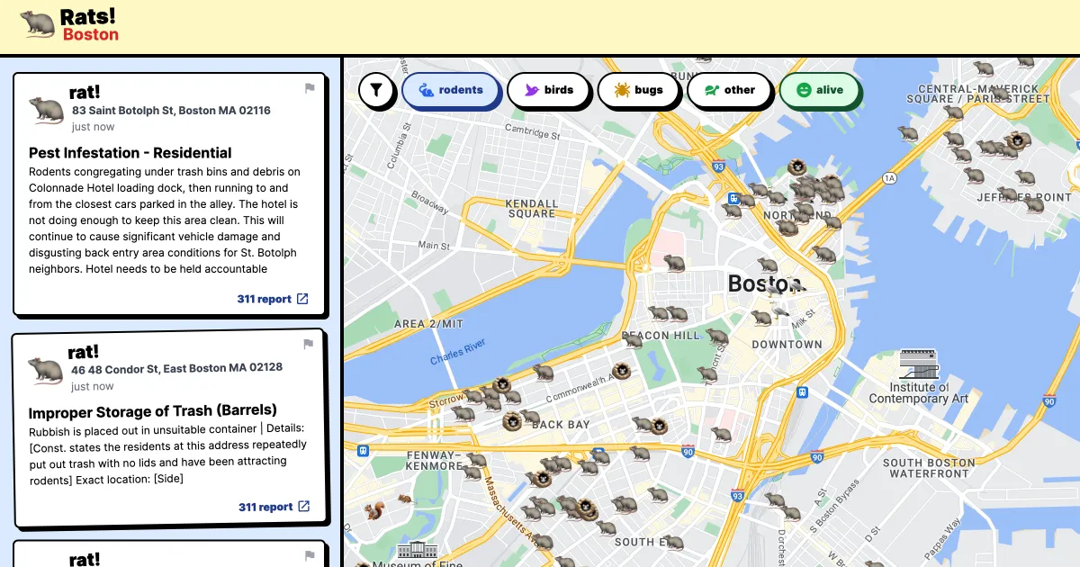 Rat Radar map of Boston and sighting reports